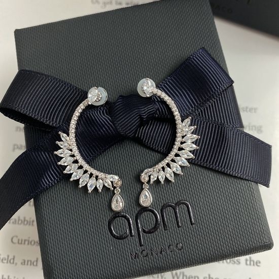 Apm monaco Geometric Lace Tassel Rhinestone Curved Earrings