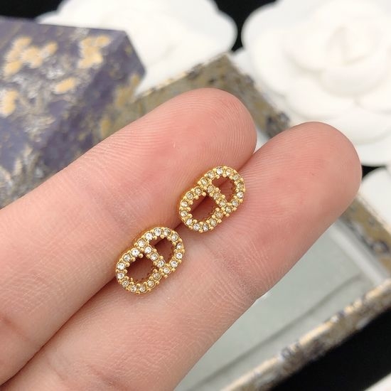 Christian Dior CD Mini Letter Stud Earrings 925 Silver Post