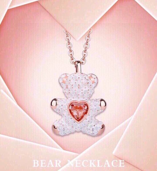 Swarovski Beating Heart Teddy Bear Pendant Necklace