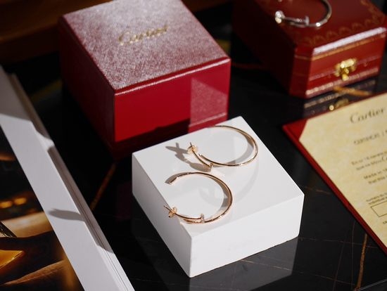 Cartier Half Diamond Nail Shape Dangle Earrings