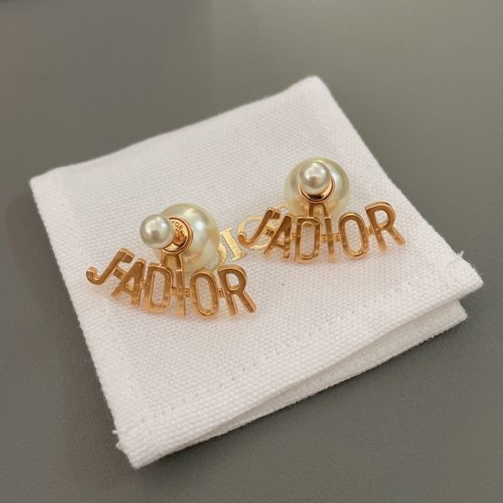 Christian Dior CD Fan-shaped Pearl Stud Earrings