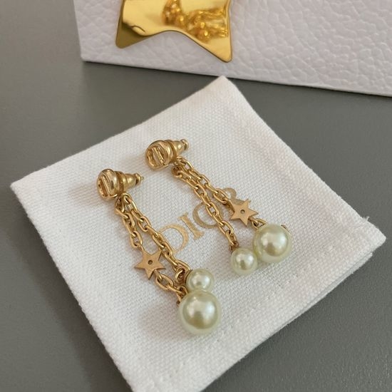 Christian Dior CD Tassel Chain Beads Star Earrings