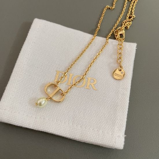 Christian Dior CD Simple Pendant Adjustable Brass Necklace