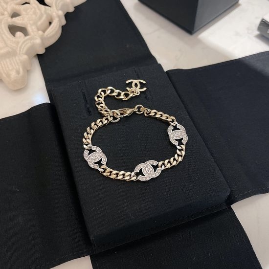 Chanel Full Rhinestone Logo Bracelet