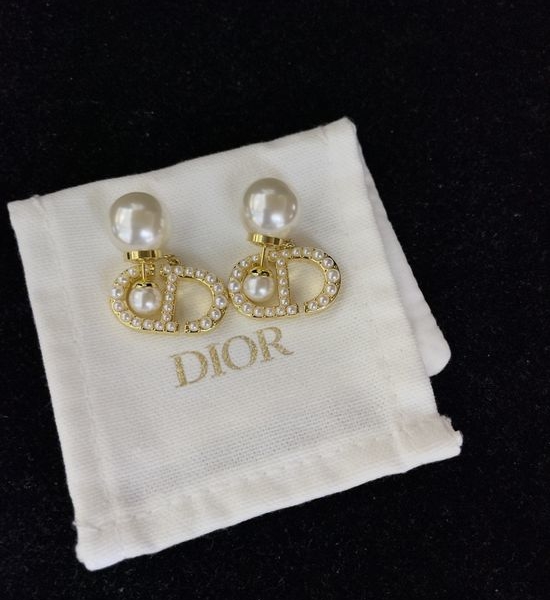 Christian Dior CD Pearl Drop Back Earrings