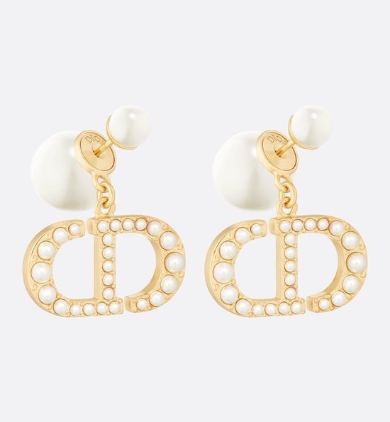 Christian Dior CD Textured Brass Stud Earrings