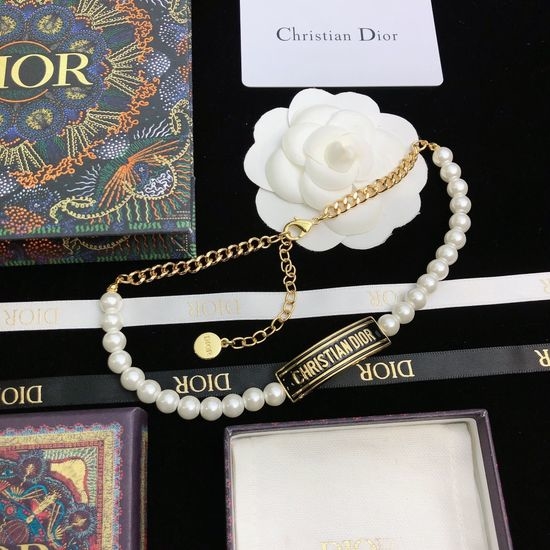 Christian Dior CD Classic Fashion Pendant Necklace and Bracelet