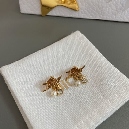 Christian Dior CD Swarovski Pearl Crystal Stud Earrings
