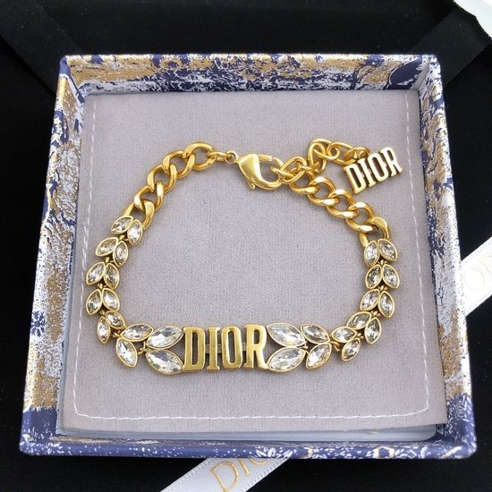 Christian Dior CD Leaf Shaped Crystal Inlaid Bracelet