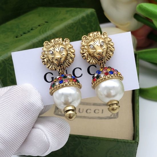 Gucci Lion Colored Diamond Earrings Retro Style