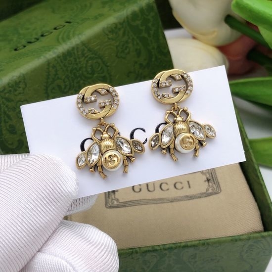 Gucci Vintage Bee Diamond Stud Earrings