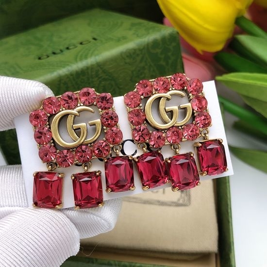 Gucci Crystal Stud Earrings 925 Silver Needle