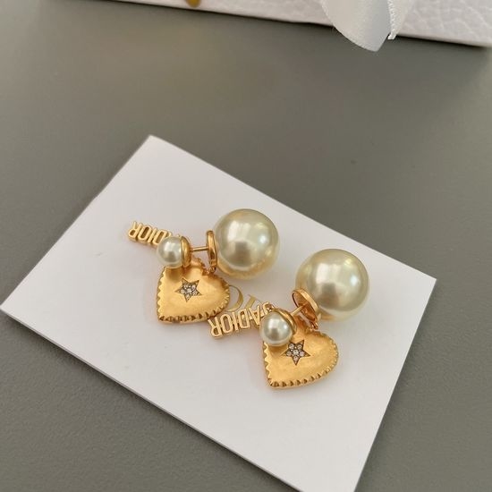 Christian Dior CD Heart Pearl Rhinestone Drop Earrings