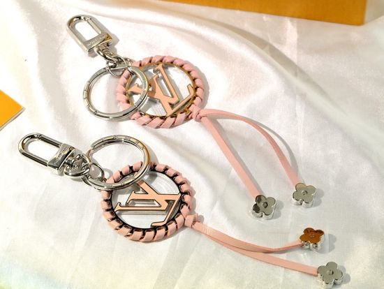 Louis Vuitton LV Pink Leather Cord Logo Keychain