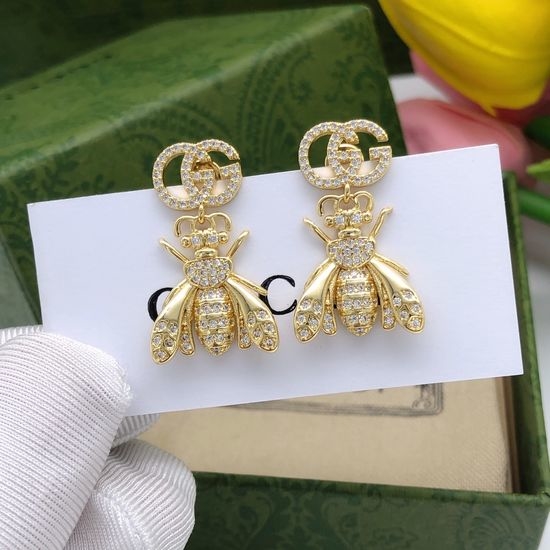 Gucci New GG Diamond Bee Earrings