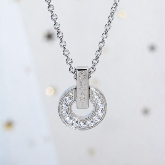 Bvlgari Hollow Pattern Round Pendant Necklace