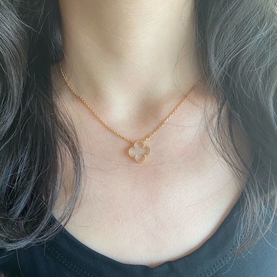 Van Cleef & Arpels VCA Clear Crystal Clover Pendant Necklace
