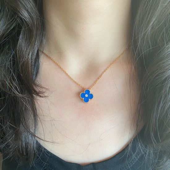 Van Cleef & Arpels VCA Blue Agate Diamond Clover Necklace
