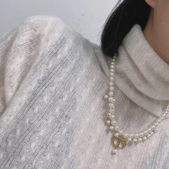 Christian Dior CD Pearl Decor Retro Style Fashion Necklace