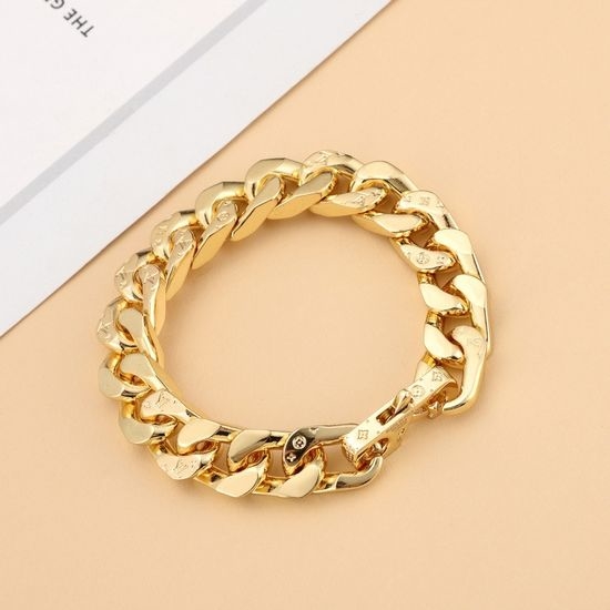 Louis Vuitton LV Monogram Pattern Engraved Chain Bracelet