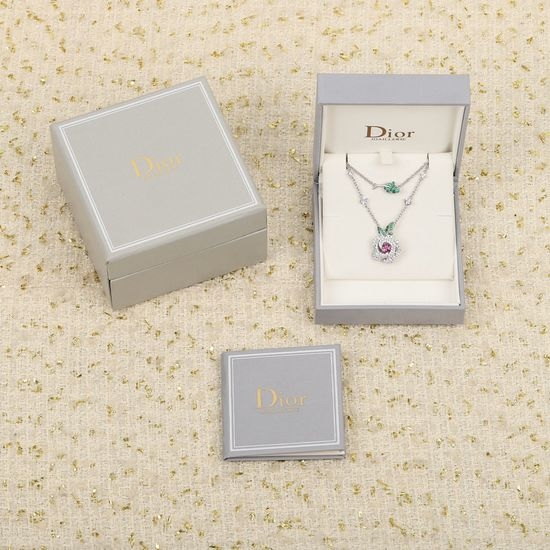 Christian Dior CD Rose Diamond Pendant Necklace Silver Material