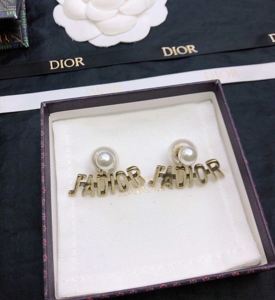 Christian Dior CD Beaded Classic Letter Stud Earrings