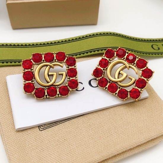 Gucci Red Rhinestone Square Stud Earrings