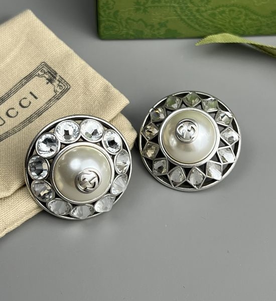 Gucci Asymmetric Pearl Rhinestone Clip Earrings