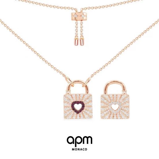Apm monaco Mini Heart Lock Red Diamond Necklace