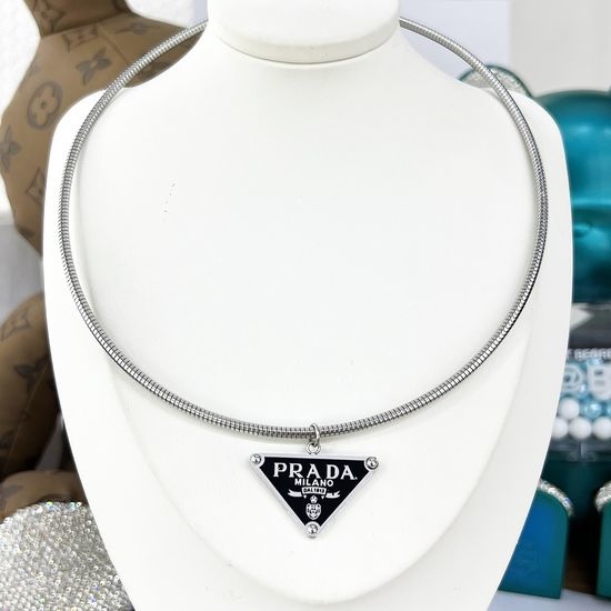 Prada Enamel Logo Silver Choker