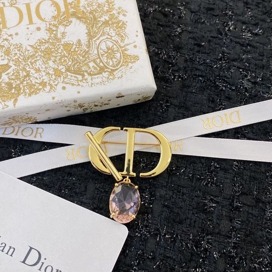 Christian Dior CD Pink Rhinestone Pendant Brooch Accessory