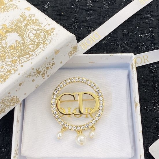 Christian Dior CD Pearl Inlaid Logo Brooch Elegant Accessory