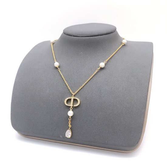 Christian Dior CD Delicate Teardrop Tassel Pendant Necklace