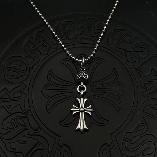 Chrome Hearts Single Cross Pendant Beaded Necklace