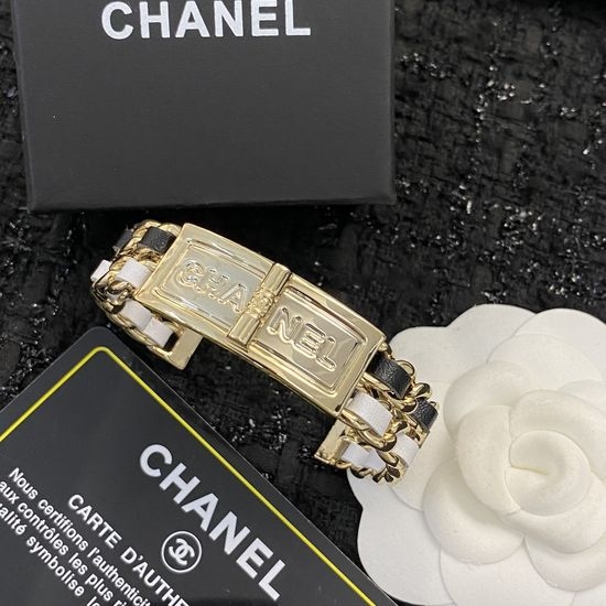 Chanel Leather Metal Bracelet with Logo