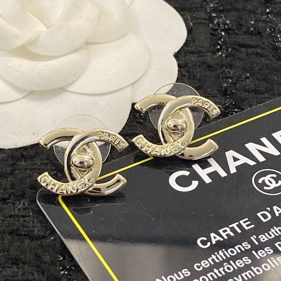 Chanel Embossed Logo Simple Stud Earrings