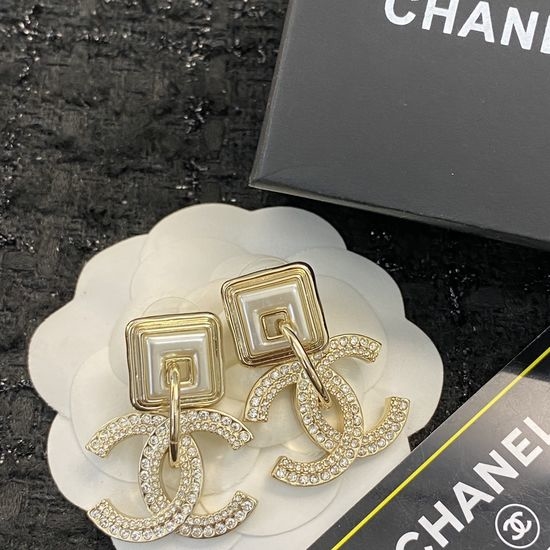 Chanel Enamel Square Crystal Stud Earrings