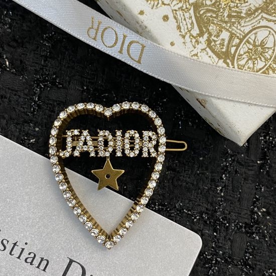 Christian Dior CD Brass Heart Rhinestone Hair Clip