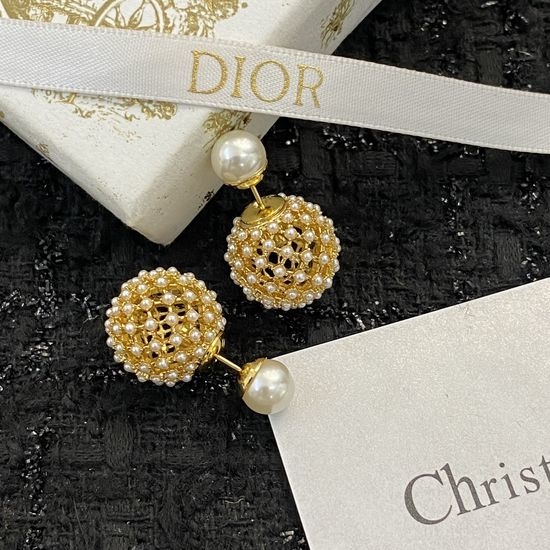 Christian Dior CD Elegant Pearl Crystal Stud Earrings
