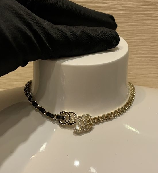 Chanel Two-Tone Leather Chain Necklace