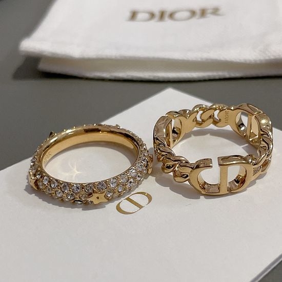 Christian Dior CD Crystal Stackable Ring Two Piece Set
