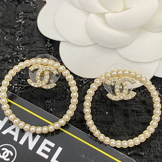 Chanel Pearl Crystal Hoop Earrings