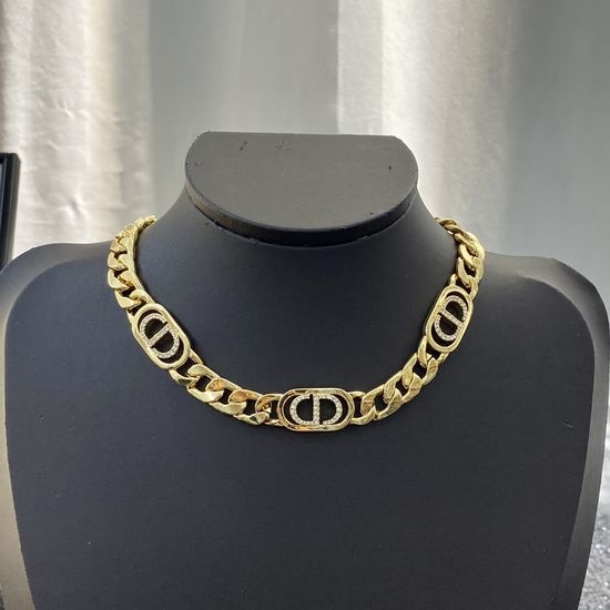 Christian Dior CD Bold Gold Metal Pendant Necklace