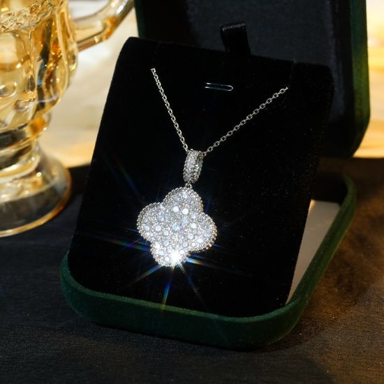 Van Cleef & Arpels VCA Full Diamond Clover Pendant Necklace