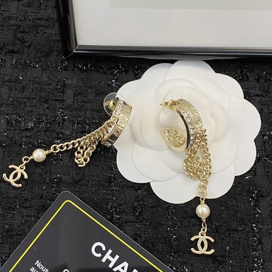 Chanel Asymmetric Rhinestone Hoop Earrings