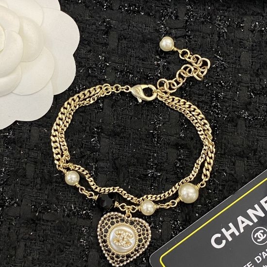 Chanel Double Layer Heart Pearl Bracelet