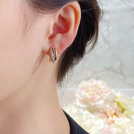Cartier Two-Tone Three-Ring Diamond Earrings Comfortable