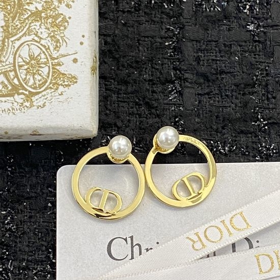 Christian Dior CD Classic Pearl Earrings Brass Material