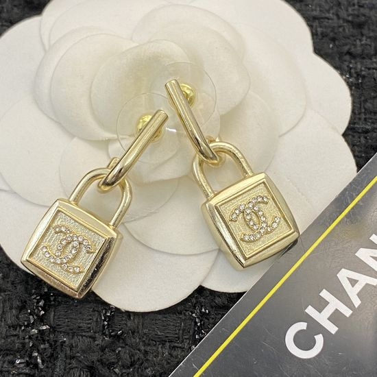 Chanel Vintage Lock Metal Double C Earrings