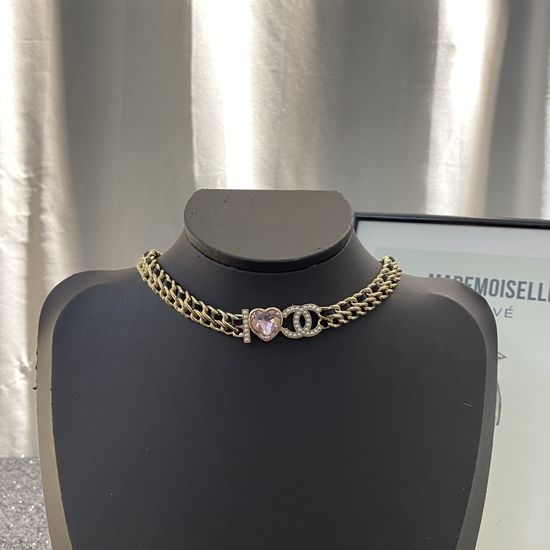 Chanel Asymmetric Heart Stone Leather Necklace